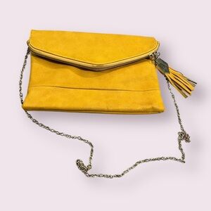 Urban Expressions Mustard Yellow Foldover Crossbody Clutch | chain & tassel